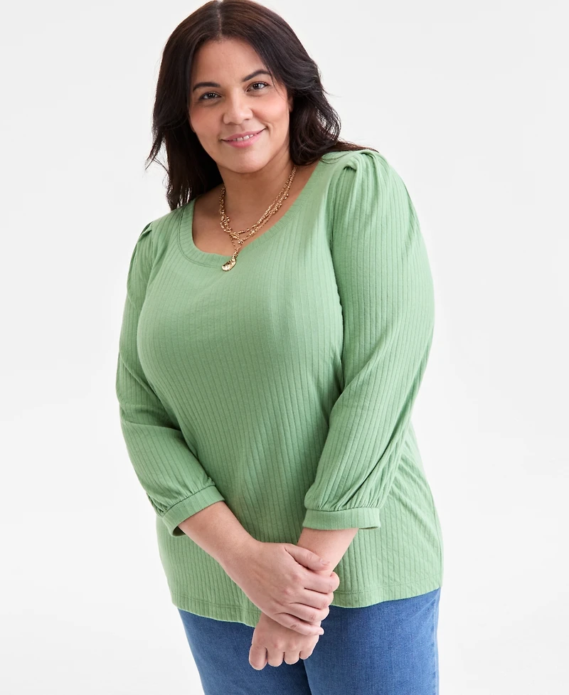 Style & Co Plus Soild 3/4-Sleeve Blouse, Macy's Exclusive