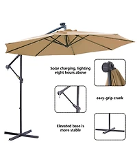 Flynama 10 Ft Solar Patio Outdoor Umbrella Hanging Cantilever Umbrella Offset Umbrella ,Adustment with 32 Led Lights