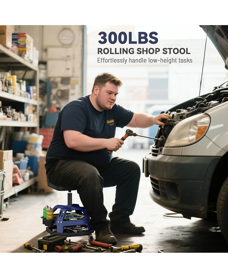 Homcom Rolling Mechanic Stool, 300 Lbs Capacity Garage