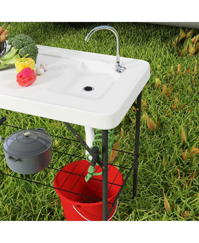 Outsunny Folding Fish Cleaning Table with Sink, Faucet, Sprayer,