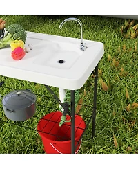 Outsunny Folding Fish Cleaning Table with Sink, Faucet, Sprayer,