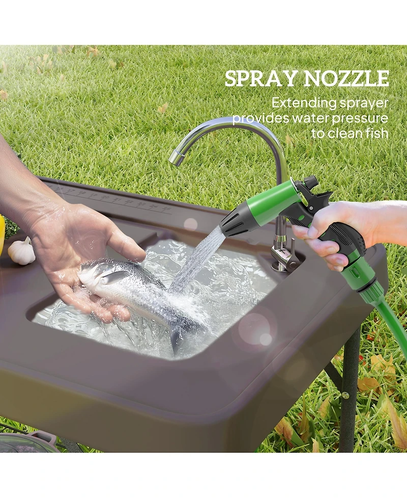 Outsunny Folding Fish Cleaning Table with Sink, Faucet, Sprayer,