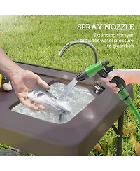 Outsunny Folding Fish Cleaning Table with Sink, Faucet, Sprayer,