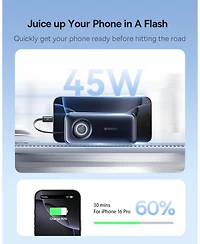 Baseus Enercore Power Bank, 10000mAh Fast Charging Portable Charger Built-in 45W Retractable Usb-c Cable, Battery Pack for iPhone 16/15, Samsung, iPad
