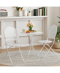 Slickblue Outdoor 3-Piece Folding Bistro Set with Metal Round Table and Chairs – Space-Saving Patio Furniture