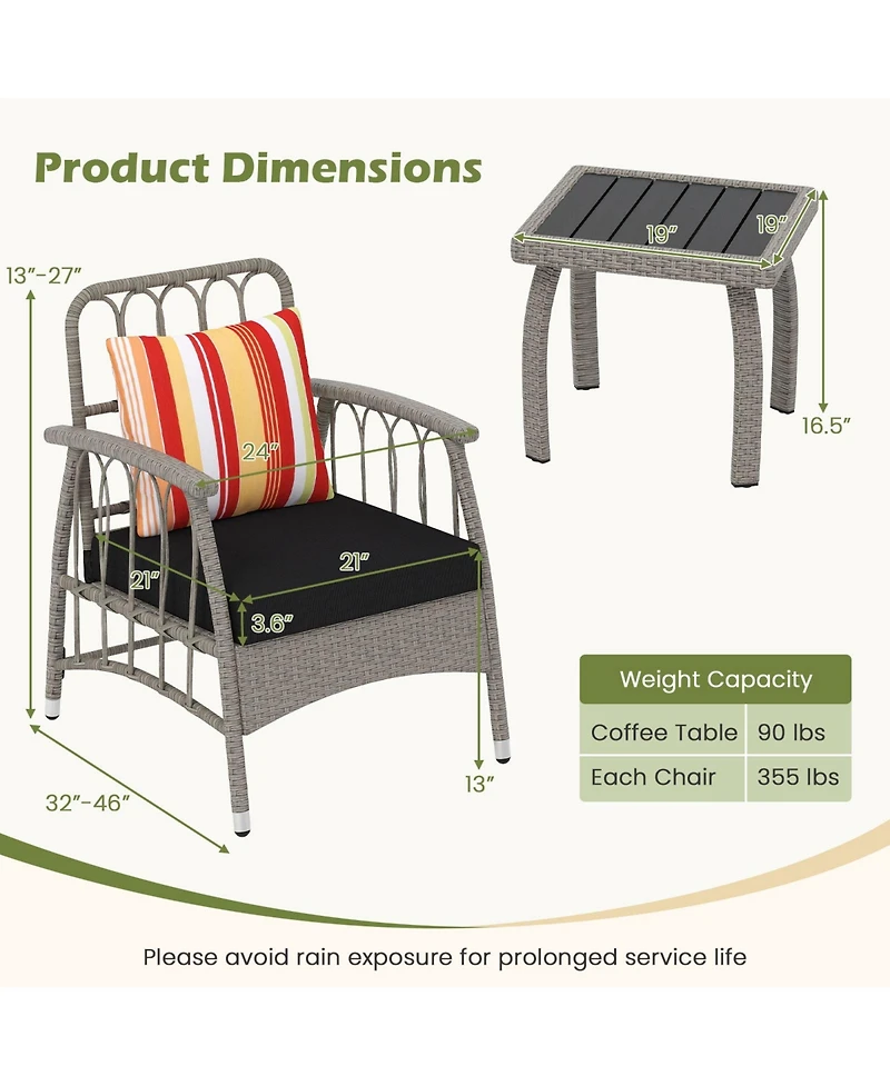 Slickblue Adjustable 3-Piece Patio Furniture Set with Reclining Backrest and Coffee Table – Perfect for Balcony or Garden