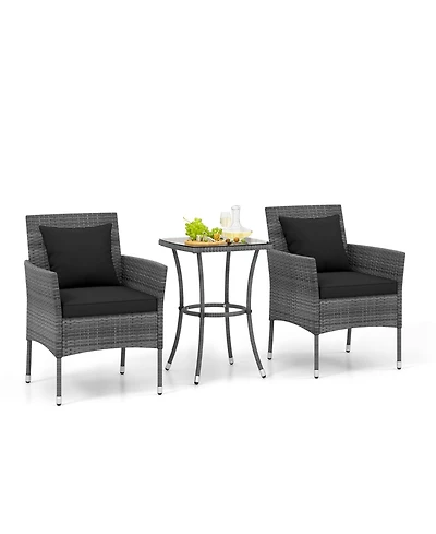 Slickblue Comfortable 3-Piece Patio Conversation Set with Soft Cushions and Glass-Top Coffee Table for Outdoor Use