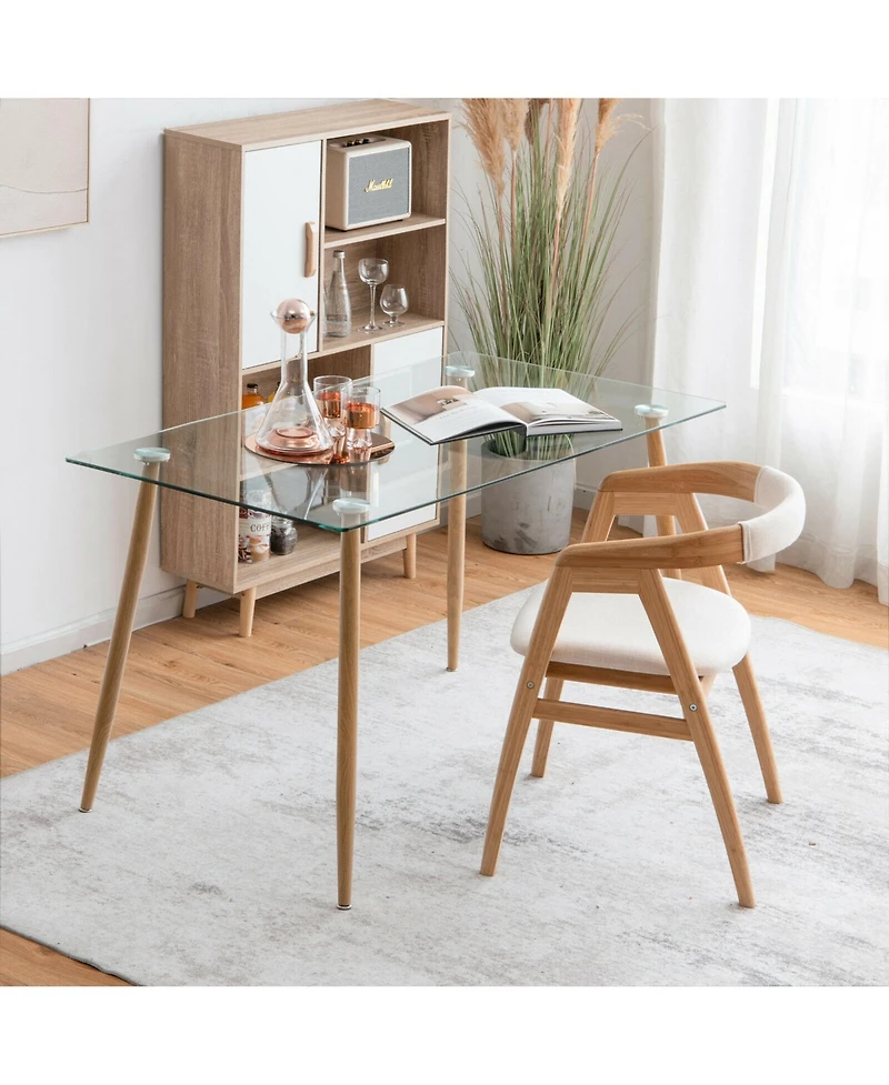 Gymax Modern Glass Dining Table Rectangular Dining Room Table W/Metal Legs For Kitchen