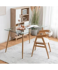 Gymax Modern Glass Dining Table Rectangular Dining Room Table W/Metal Legs For Kitchen