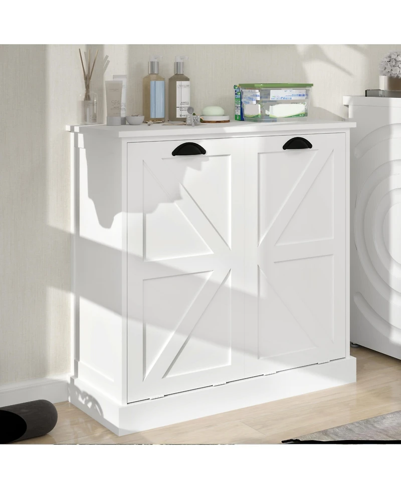 Casainc Tilt-Out Laundry Hamper Cabinet with Two Sorting Compartments and Top Shelf Organizer