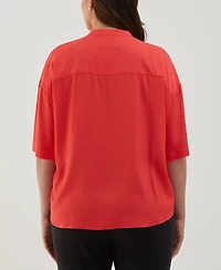 Ella Rafaella Plus Smocked Banded Collar Short Sleeve Top