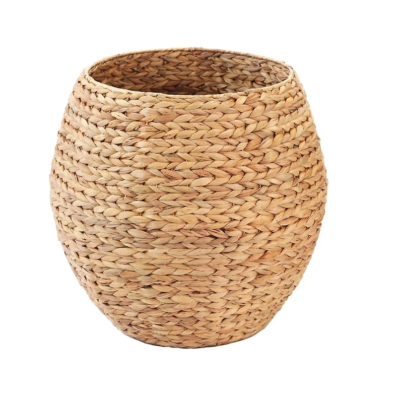 Wickerwise Water Hyacinth Natural Multipurpose Barrel Storage Tub with Lid, Basket for Organizing, Ottoman Stool