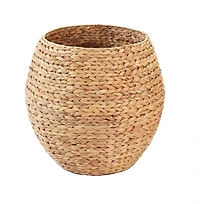 Wickerwise Water Hyacinth Natural Multipurpose Barrel Storage Tub with Lid, Basket for Organizing, Ottoman Stool