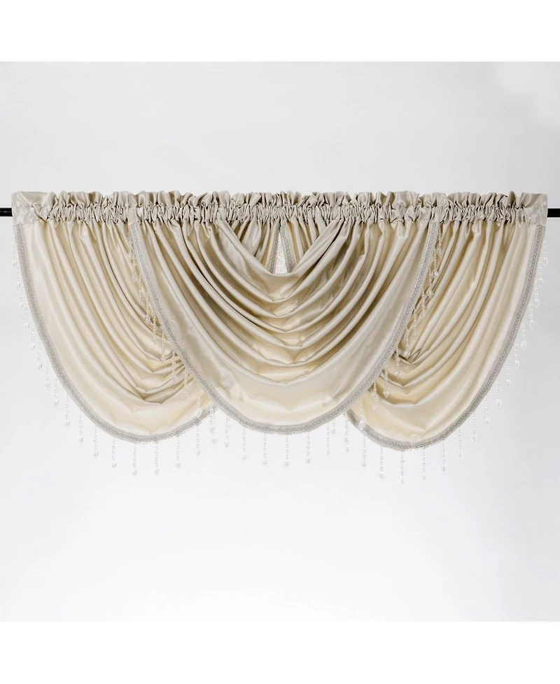Kate Aurora Ultra Lux Faux Silk Regency Crinkle Rod Pocket Semi Sheer Crystal Beaded Window Valance - 57 in. W x 37 L, White