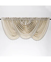 Kate Aurora Ultra Lux Faux Silk Regency Crinkle Rod Pocket Semi Sheer Crystal Beaded Window Valance - 57 in. W x 37 L, White