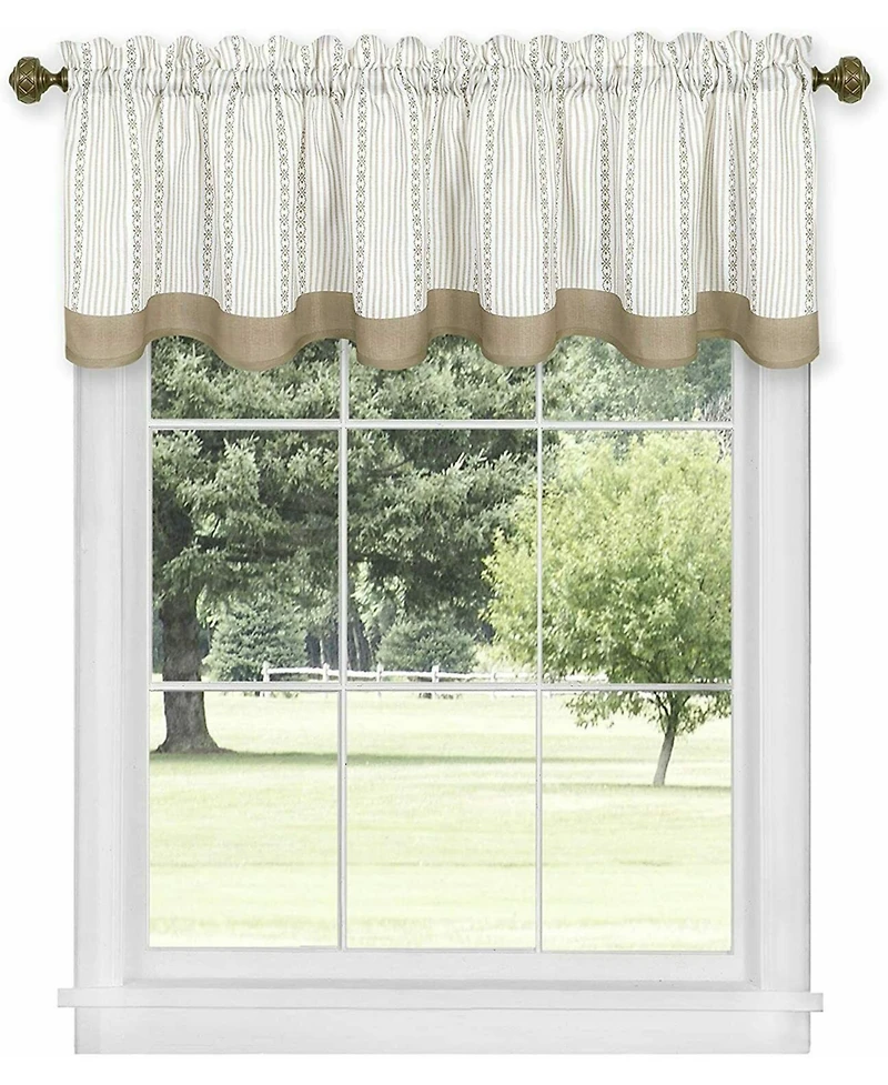 Kate Aurora Living Country Farmhouse Striped Window Valance Curtain Treatments - 58 in. W x 14 L, Burgundy