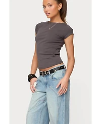 Edikted Women's Oliana Ribbed Boat Neck T Shirt