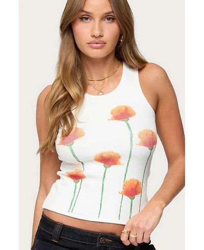 Edikted Womens Wild Flowers Ribbed Tank Top