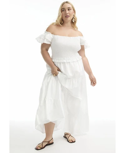 June + Vie Women's Plus Smocked Tiered Maxi Dress