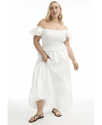 June + Vie Women's Plus Smocked Tiered Maxi Dress