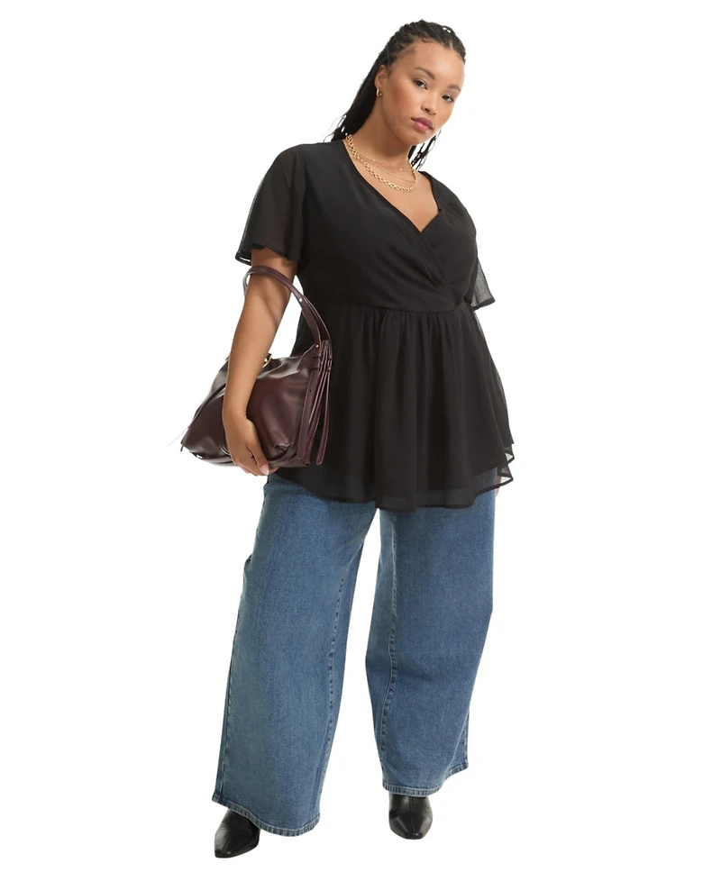 June + Vie Women's Plus Faux Wrap Fit-And-Flare Top