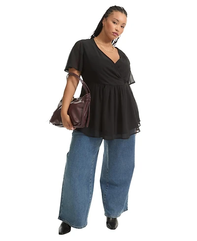 June + Vie Women's Plus Faux Wrap Fit-And-Flare Top