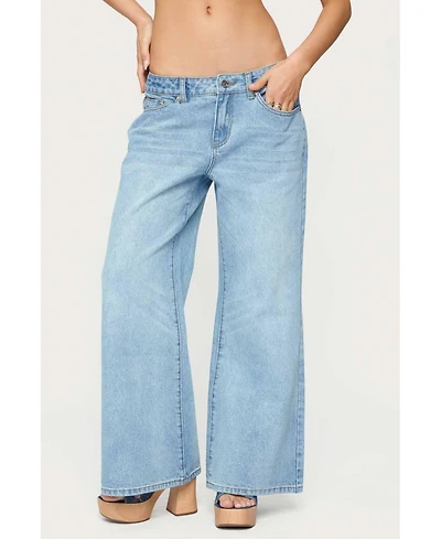 Edikted Womens Petite Low Rise Wide Leg Jeans