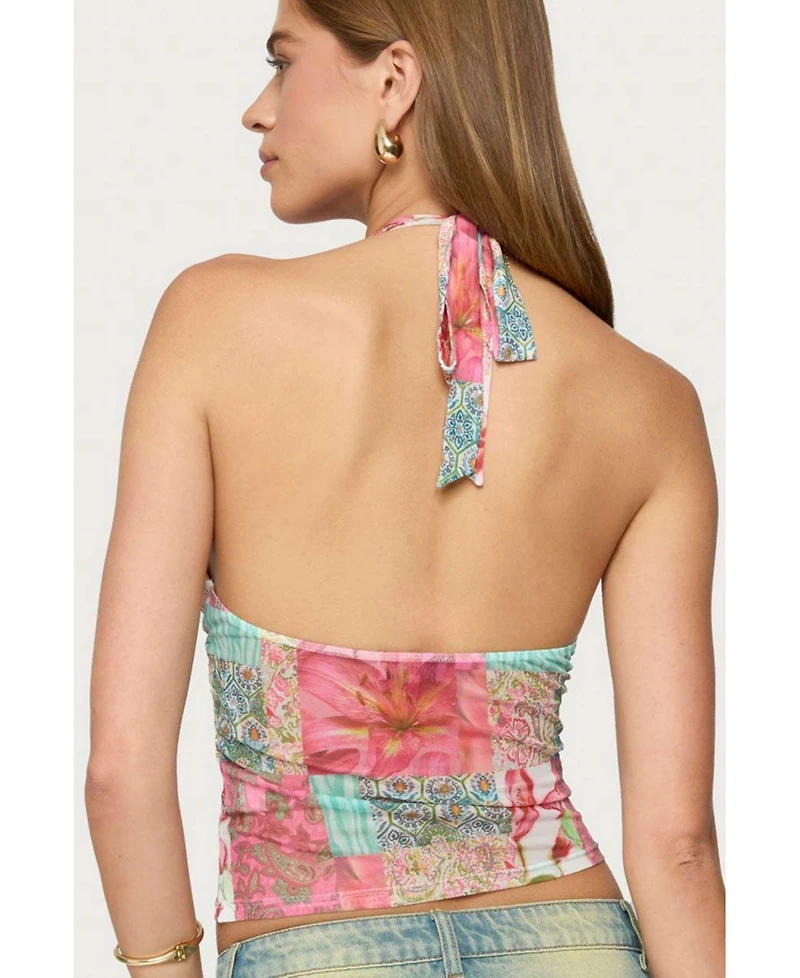 Edikted Women's Catie Printed Mesh Halter Top