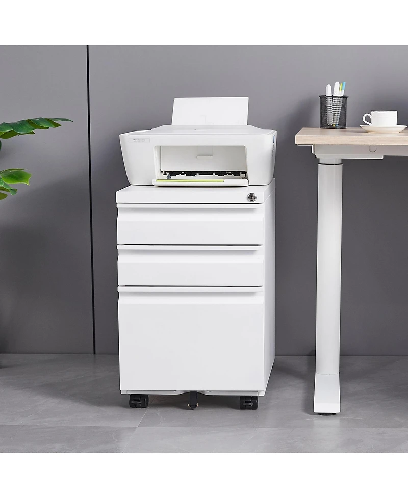 3-Drawer Mobile File Cabinet with Lock Office Storage Filing Cabinet for Legal/Letter Size Pre-Assembled Metal File Cabinet Except Wheels