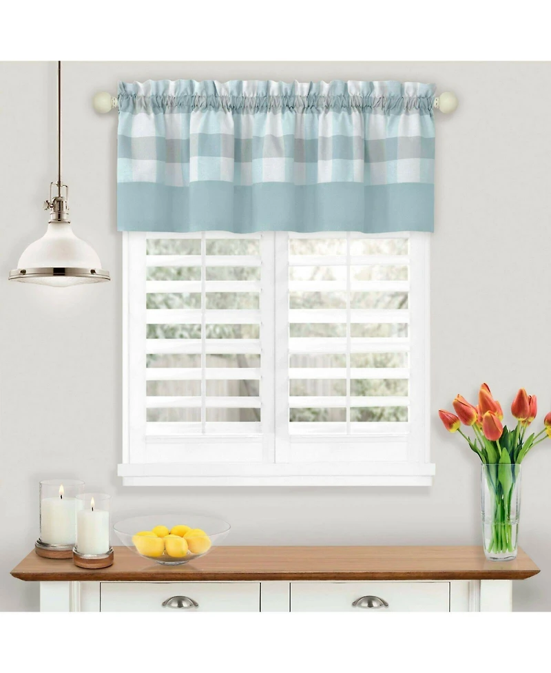 Kate Aurora Modern Country Farmhouse 3 Piece Buffalo Check Plaid Window Curtains & Valance Set