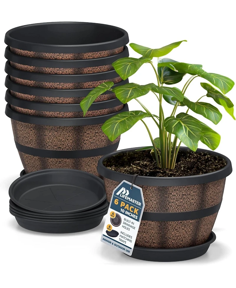 10-Inch Whiskey Barrel Planters Outdoor Pack of 6