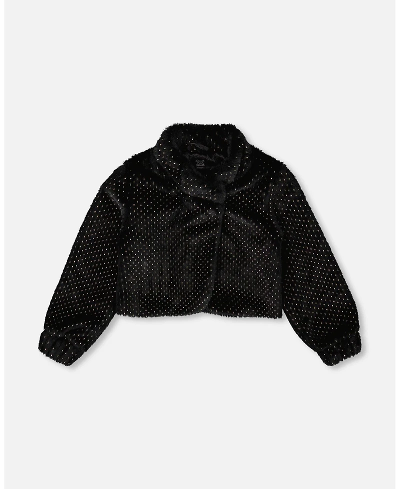 Deux par Girl Fake Fur Short Jacket Black - Toddler|Child