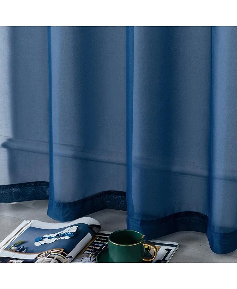 Kate Aurora Basic 2 Piece Navy Blue Lightweight Grommet Top Sheer Voile Window Curtain Panels - 84 in. Long