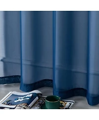 Kate Aurora Basic 2 Piece Navy Blue Lightweight Grommet Top Sheer Voile Window Curtain Panels - 84 in. Long