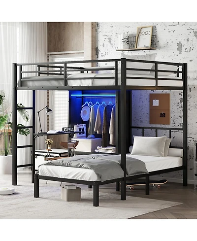 Streamdale Furniture Full Xl/Twin Bunk Bed with Desk & Closet - Black
