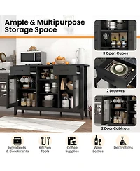Costway Sideboard Buffet Cabinet with 2 Drawers Doors 3 Open Compartments 4 Shelves