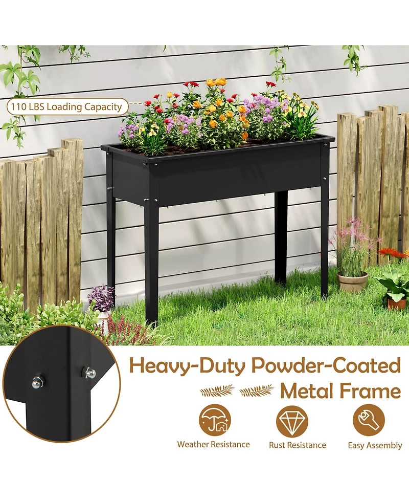 Raised Garden Bed Elevated Metal Planter Box with Legs Drainage Holes Gardening Box