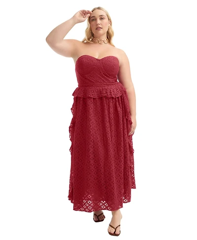 June + Vie Plus Ruffled Peplum Corseted Midi Dress