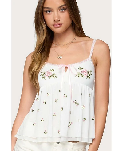 Edikted Women's Embroidered Layered Mesh Babydoll Top