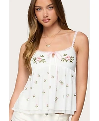 Edikted Women's Embroidered Layered Mesh Babydoll Top