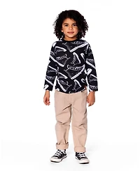 Deux par Little Boys Long Sleeve Cotton Allover Print Tee Black - Toddler|Child
