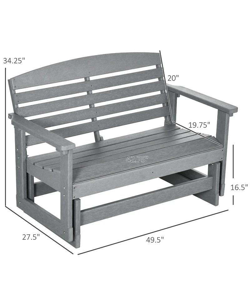 Flynama 2-Person Outdoor Glider Bench Patio Double Swing Rocking Chair Loveseat w/ Slatted Hdpe Frame for Backyard Garden Porch, Light Gray