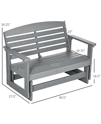 Flynama 2-Person Outdoor Glider Bench Patio Double Swing Rocking Chair Loveseat w/ Slatted Hdpe Frame for Backyard Garden Porch, Light Gray