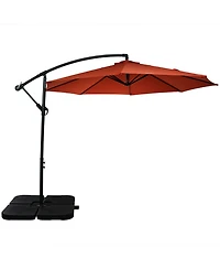 Outdoor Steel Offset Cantilever Pool Patio Umbrella with Square Base Set - 10'