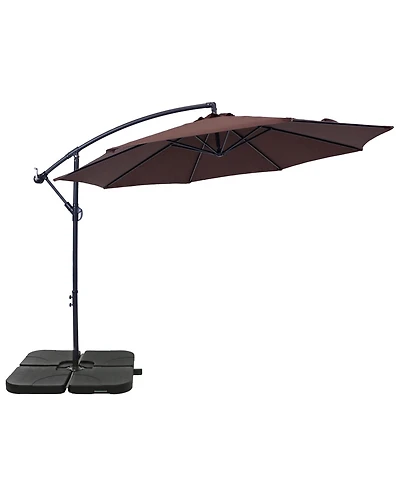 Outdoor Steel Offset Cantilever Pool Patio Umbrella with Square Base Set - 10'
