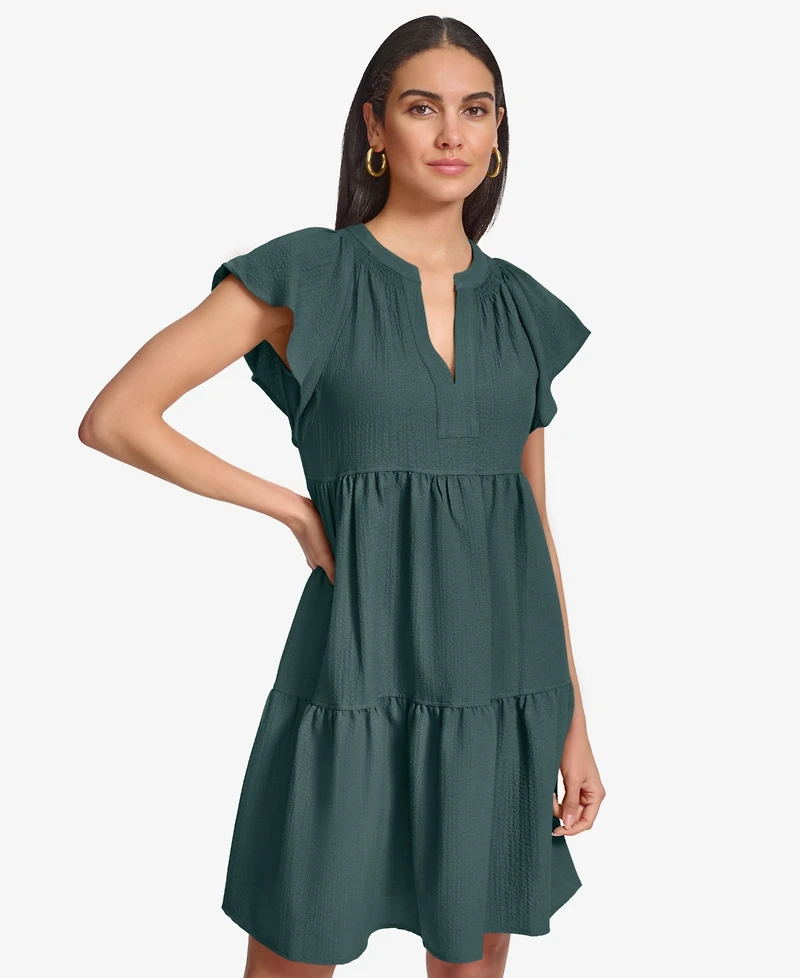 Calvin Klein Women's Split-Neck Tiered A-Line Dress
