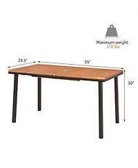 Gymax Rectangle Patio Outdoor Dining Table Acacia Wood Tabletop w/ 2'' Umbrella Hole