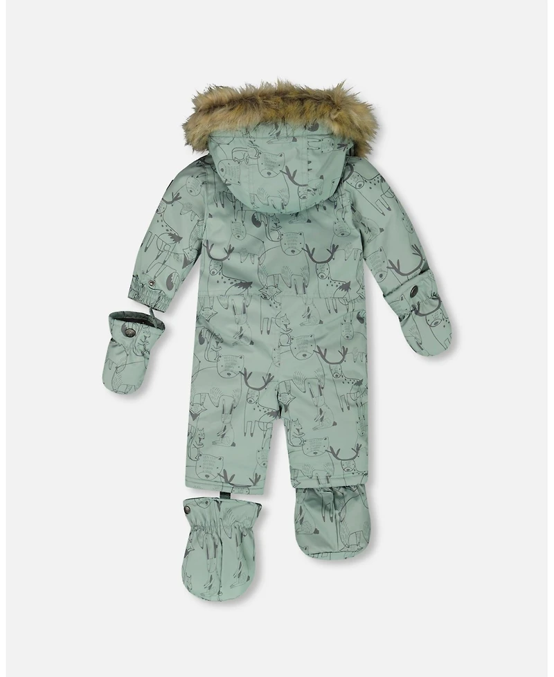Deux par Baby Boy One-Piece Play Snowsuit Designed for Car Seat Sage Animal Print - Baby|Toddler