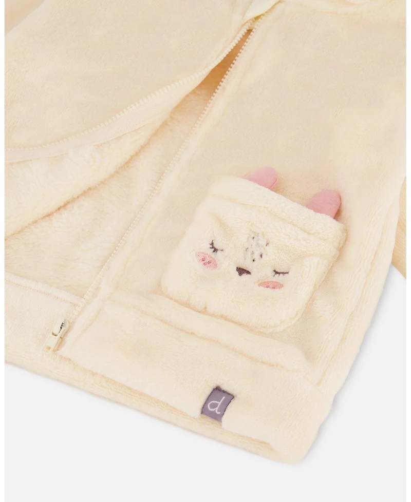 Deux par Baby Girl Plush Hooded Jacket Off White