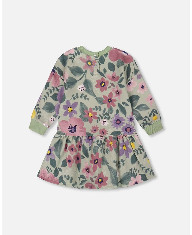 Deux par Girl Stretch Fleece Dress Sage Floral